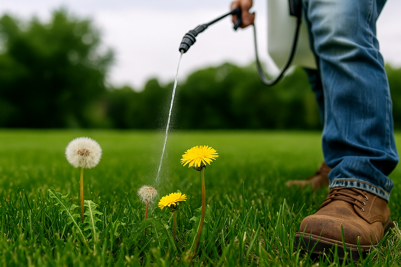 Spraying weeds close-up